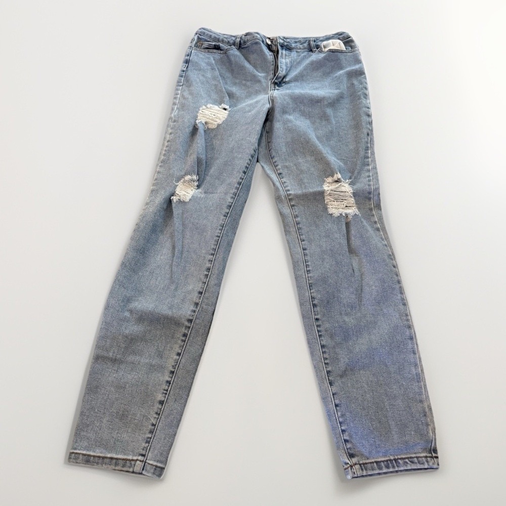 Missguided Women's Blue Denim Jeans Tall Size 16L Distressed Medium Wash